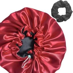 Touca de Cetim Duplo Tecido Com Ajuste Ajustavel Para Cabelo AntiFrizz Conforto Para Dormim Hidratado Toca Color + Xuxinha de Cetim Frufu Rabico (Marsala)