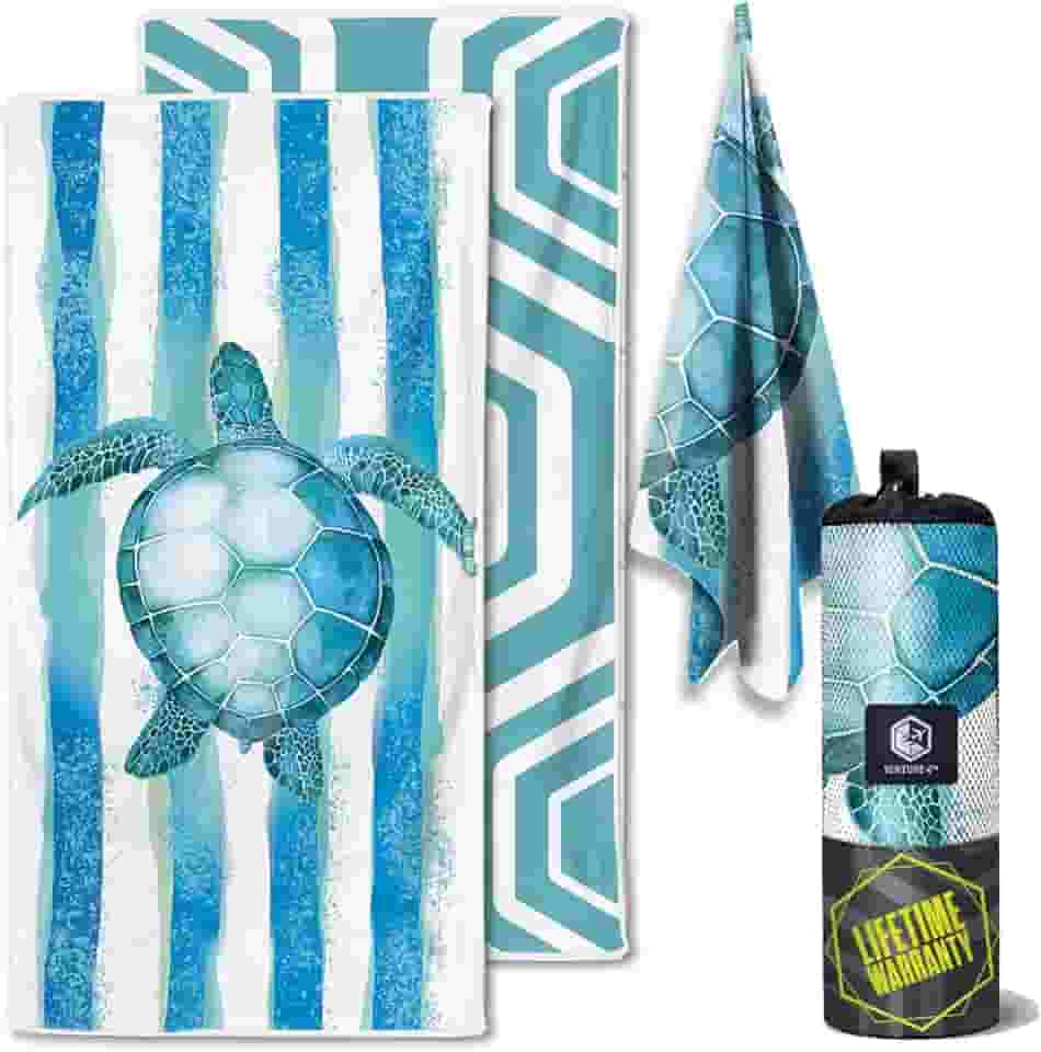 VENTURE 4TH Toalha de praia de microfibra: secagem rápida, compacta, sem areia, absorvente, à prova de areia e leve - ideal para acampamento, praia e viagens (design de tartaruga listrada | 89 x 198