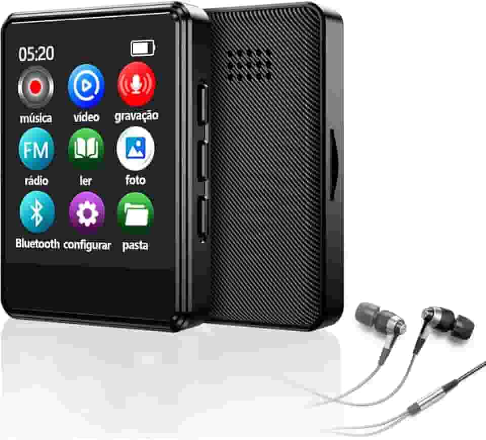 MP3 MP4 Player Bluetooth 5.3 Música Digital Portátil MP3 Player Bluetooth com Alto-falante Rádio FM Som sem Perdas HiFi Suporte TF Card de Até 128 GB Preto(APE/MP3/WMA/WAV)