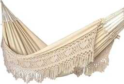 Rede de Dormir Descanso Casal Algodão Premium Gigante Suporta 300 Kg (CRU WHITHE)