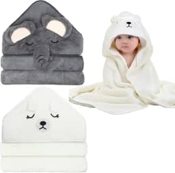 Kit 2 Toalhas de Banho Macias para Bebês com Design Fofo.Cobertor de Abraço de Bebê, Toalhas de Bebê Absorventes com Capuz para Recém-Nascidos Meninos Meninas e Neutros (Branco+Cinza)