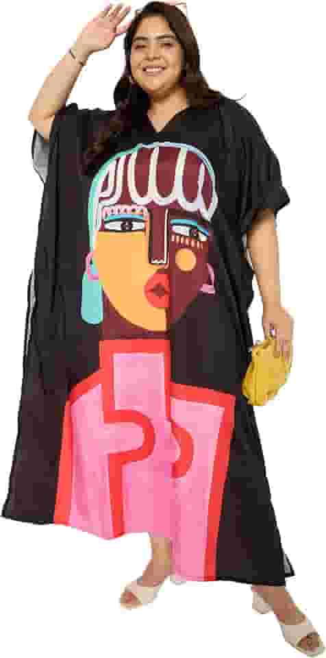 Saída de banho feminina plus size caftans de poliéster Dubai Kaftan maxi vestidos para o verão, Preto, One Size Plus