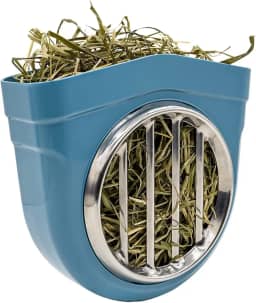 Alimentador de feno para animais pequenos, corpo ABS à prova de mastigação, grade de aço inoxidável 304 Timothy Alfafa Rack para coelho coelho porquinho da índia gaiola chinchila caixa de cabana