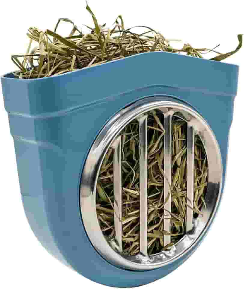 Alimentador de feno para animais pequenos, corpo ABS à prova de mastigação, grade de aço inoxidável 304 Timothy Alfafa Rack para coelho coelho porquinho da índia gaiola chinchila caixa de cabana