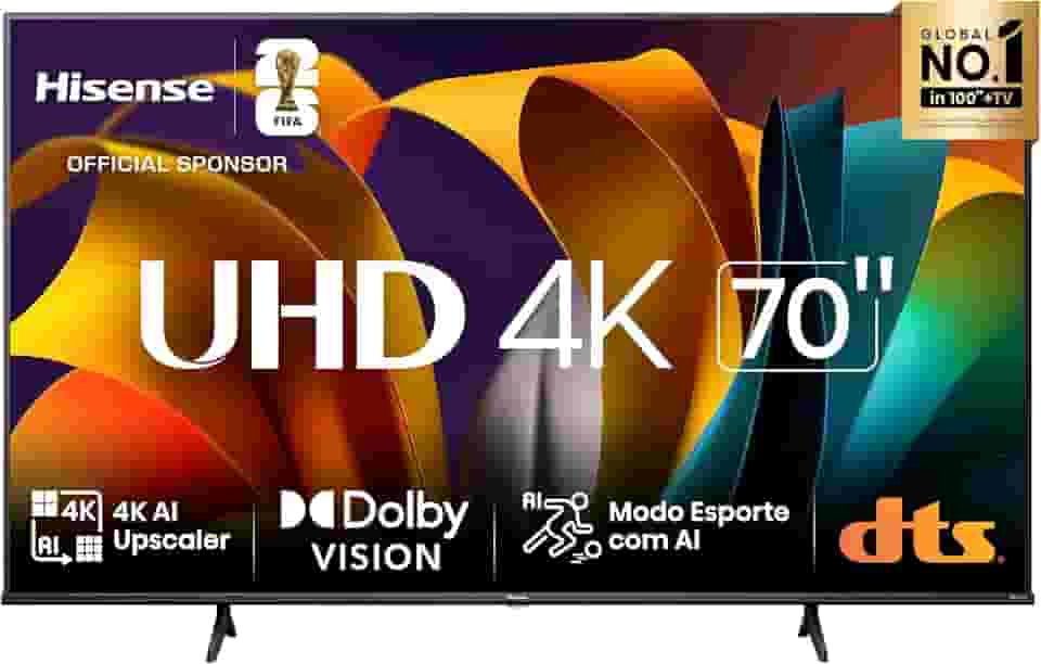 Hisense Smart TV UHD 4K DLED 70' Polegadas 70A6N com HDR10+ Dolby Vision Game Mode Controle por Voz Alexa Built-In AirPlay