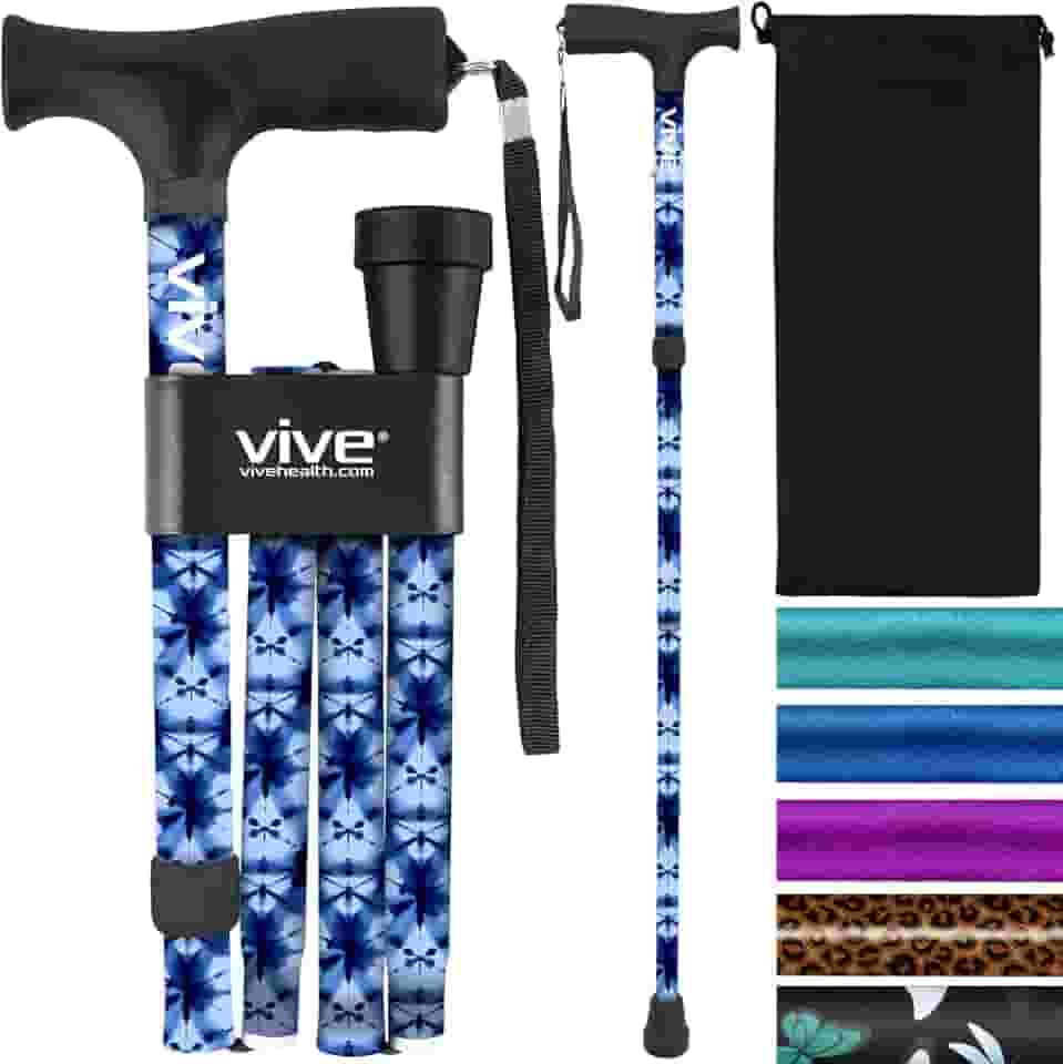 Vive Bengala dobrável dobrável para homens e mulheres, dobrável, leve, ajustável, portátil, auxílio para mobilidade equilibrada, elegante, confortável