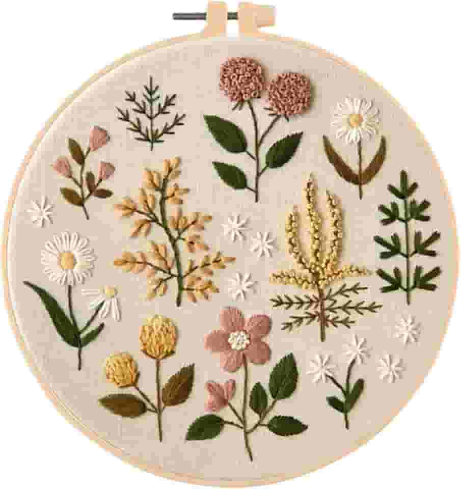 Huacan Kit de bordado para iniciantes e adultos inclui estampa de flores estampadas, argola, fios de cor, ferramentas, instruções fáceis de seguir