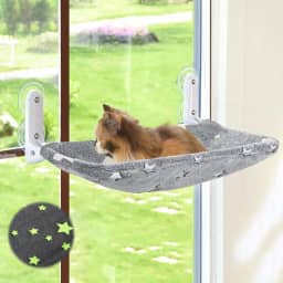 Zoratoo Poleiro De Janela Para Gatos, Cama De Rede Dobrável Sem Fio Que Brilha No Escuro Para Gatos Com Estrutura De Metal Resistente, Assento De Descanso De Janela Com Padrão De Estrelas Brilhante