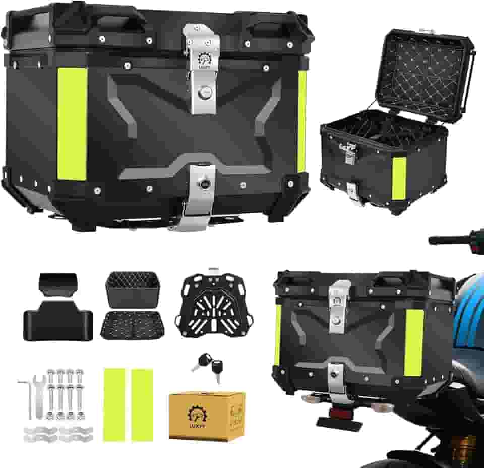 Baú para Moto de Alumínio 45L- Bauleto 45 Litros Impermeável Trava Dupla Antirroubo, Bau Moto Traseiro Modelo Universal de Alto Volume, Preto