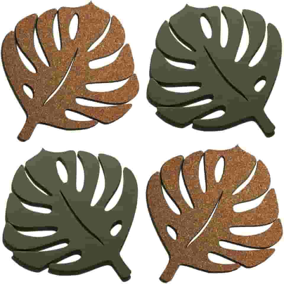 4 Descanso Suporte de Panela Travessa Folha Cortiça Natural