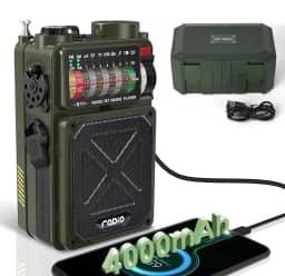 Emgykit Rádio de manivela de emergência R11 - 4000mAh/14800mWh NOAA/SW/AM/FM, carregamento solar/manivela/USB, receptor Bluetooth/reprodução USB/TF, com bússola, lanterna, SOS para acampamento e