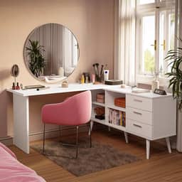 Escrivaninha Penteadeira de Canto 3 Gavetas Branco Madesa