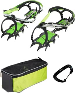 HUAYE BRS 14 dentes Crampons de gelo com espigões para neve e inverno, botas de neve com mosquetão para atividades ao ar livre, caminhadas e escaladas (2,5)