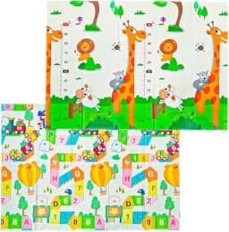 Tapete de Atividades Infantil Tatame Portátil dos Bebês e Crianças, Dupla Face, Dobrável, Macio, Gigante - Fácil de Guardar (GIRAFA)
