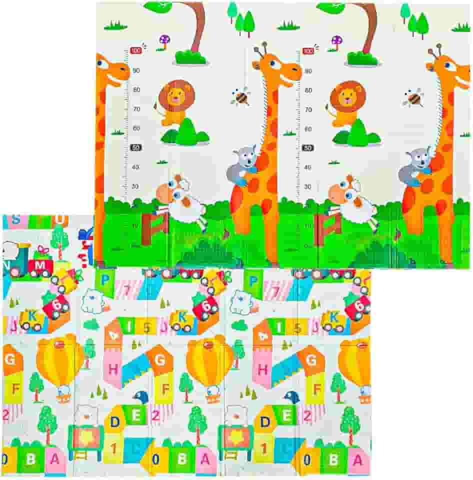 Tapete de Atividades Infantil Tatame Portátil dos Bebês e Crianças, Dupla Face, Dobrável, Macio, Gigante - Fácil de Guardar (GIRAFA)