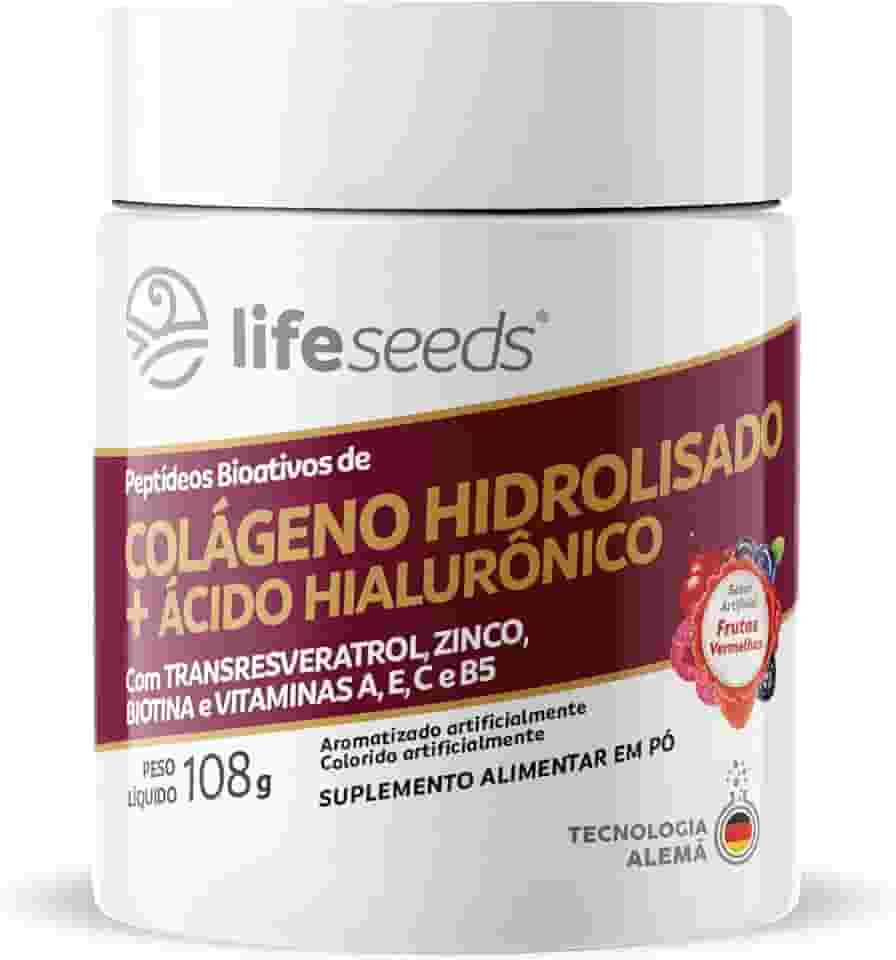 COLÁGENO HIDROLISADO + ÁCIDO HIALURÔNICO em Pó Solúvel com TRANSRESVERATROL, ZINCO, BIOTINA e VITAMINAS A, E, C e B5 - Sabor Frutas Vermelhas - 108g - 30 Doses