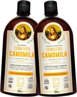 Kit Shampoo e Condicionador Veganos COSMECEUTA Camomila – Realce dos Tons Dourados, Brilho e Maciez para Cabelos Loiros Naturais, Tingidos e com Mechas – 2x300ml