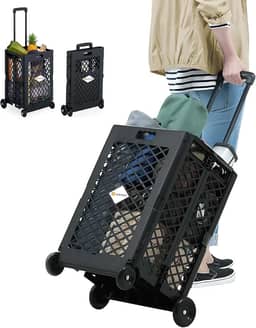 Carrinho Compras Feira Cesta Dobrável C/ 4 Rodinhas 25Kg 60L