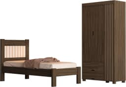 Jogo de Quarto Bela Cama Solteiro e Roupeiro em MDF (Chocolate)