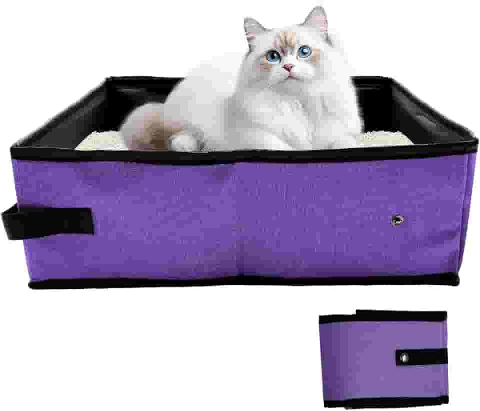 Caixa de areia dobrável de viagem para gatos, caixa de areia portátil à prova d'água, dobrável, 30 x 29 x 9 cm, suprimentos para gatos de viagem e acampamento - roxo