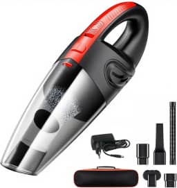 Aspirador de Pó Portátil Sem Fio, 120W Alta Potência com Sucção Poderosa, Uso Seco/Úmido, Recarregável, para Carros e Casa, Filtro Lavável, Inclui 7 Acessórios, Preto