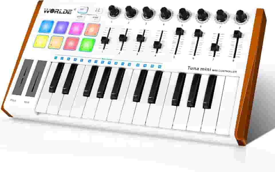 Vangoa Controlador De Teclado Midi Com 25 Teclas, Máquina Criação Batidas Portátil Tuna Mini Usb, Pads Bateria Para Iniciantes, 8 Botões, Faders, Interface Pedal, Branco