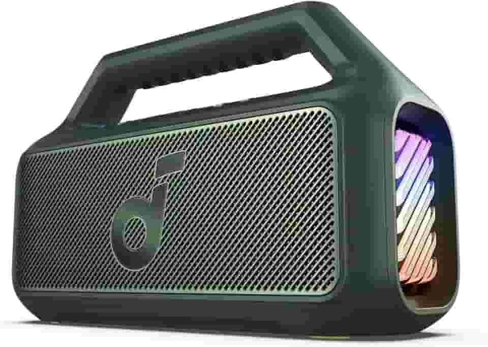 soundcore Boom 2 da Anker, alto-falante 80W, Subwoofer, BassUp 2.0, 24H, IPX7 à Prova d’Água, Flutuante, Luzes RGB, USB-C, Equalizador Personalizado, Bluetooth 5.3, Portátil para Camping e Praia