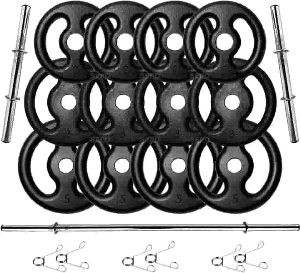 Kit Anilhas Ferro Fundido 40 Kg + Barras Com Presilhas
