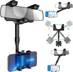 Suporte de Celular Carro Para Retrovisor - Ajustável, Antivibração e Rotação 360° - Compatível com Todos os Telefones e Veículos - JP Varejo Online®