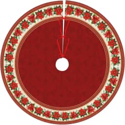Saia para árvore de Natal de poinsétia vermelha, 91 cm, poinsétia, flores, árvore, inverno, vermelho, floral, tapete para árvore de Natal, casa de fazenda, festa, férias, ambientes internos e externos