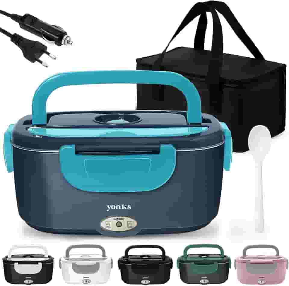 Marmita Elétrica Yonks 60W com Bolsa Térmica – Bivolt 110V/220V + Cabo Veicular 12V/24V – Marmita para Carro e Caminhão (Azul)