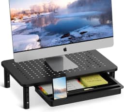 Suporte Monitor Mesa Metal Stand Ajustável Laptop Base monitor Escritório Casa Suporte Monitor Computador com Gaveta 3 Alturas Ajustáveis para Armazenamento Mesa