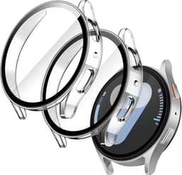 JETech Capa com Protetor de Tela para Samsung Galaxy Watch 7 44mm, Case Capinha Protetora Geral, Película de Vidro Temperado Embutida de Alta Sensibilidade, Pacote com 2 (Claro)