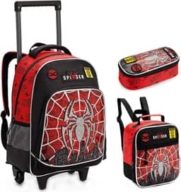 Kit Mochila Escolar Super Aranha de Rodinhas Mochila Estojo E Lancheira Infantil