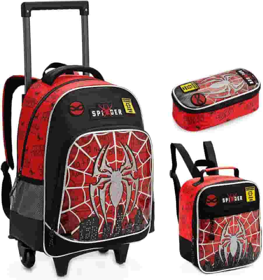 Kit Mochila Escolar Super Aranha de Rodinhas Mochila Estojo E Lancheira Infantil