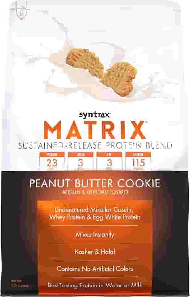 Syntrax Nutrition Matrix Protein Powder, mistura de proteína de liberação sustentada, pedaços de biscoito reais, biscoito de manteiga de amendoim, 2,2 kg
