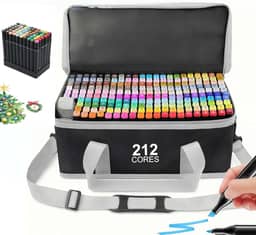 212 Cores Marcadores para Colorir com Estojo para Transporte, Caneta touch para Colorir Caneta para desenho profissional Escolar canetinhas Ponta Dupla para Crianças e Adultos, Álcool, Ilustração
