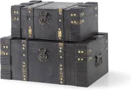 Soul & Lane Caixas de madeira com tampas articuladas – Conjunto de 2, baús decorativos para armazenamento e decoração de casa, baús de tesouro de madeira antiga marrom escuro para lembranças