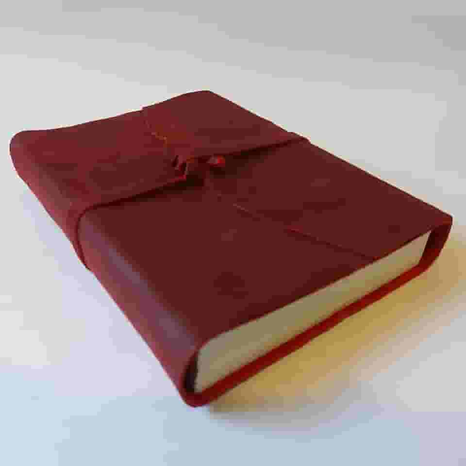 Diários de Viagem em Couro Caderno Grande 200 Folhas (Vermelho Estonado)