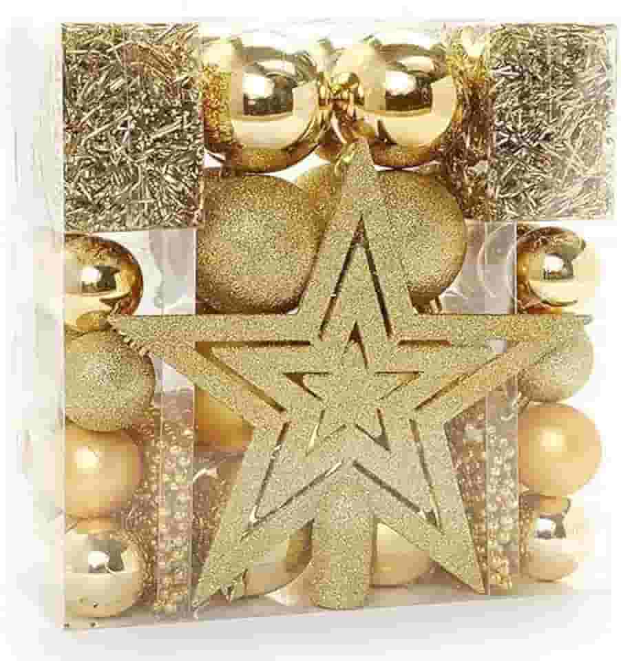 Enfeites De Natal Para Árvore Jogo Completo 44 Peças - Kit Natalino Bolas De Natal Vermelho/Dourada/Prata (DOURADO)