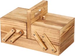 DJAPWPX Cesto de costura de madeira com alça, caixa de costura expansível sem conteúdo, caixa de artesanato multifuncional para viagens em casa e emergência (cor queimadura clara)