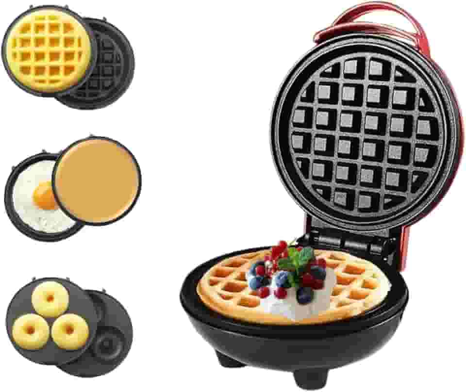Mini máquina de waffle 3 em 1 com pratos removíveis - waffles, donuts, panquecas tudo em vários fabricantes - Superfície antiaderente para facilitar a limpeza - Ótimo presente de Natal