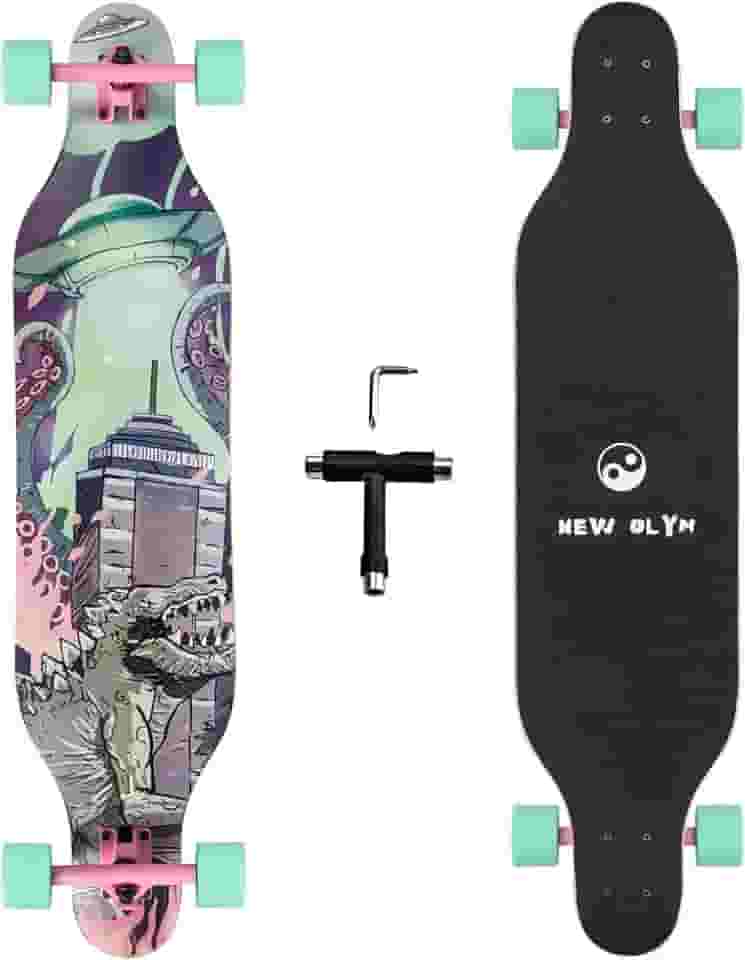 New Olym Skate Longboard, 104 cm 8 camadas de bordo canadense Drop Through Longboards para jovens iniciantes (dinossauro)