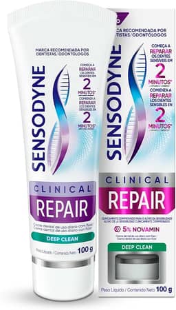 Sensodyne NOVO Creme Dental para Sensibilidade Clinical Repair Deep Clean com Flúor, Reparação dos Dentes Sensíveis, 100g