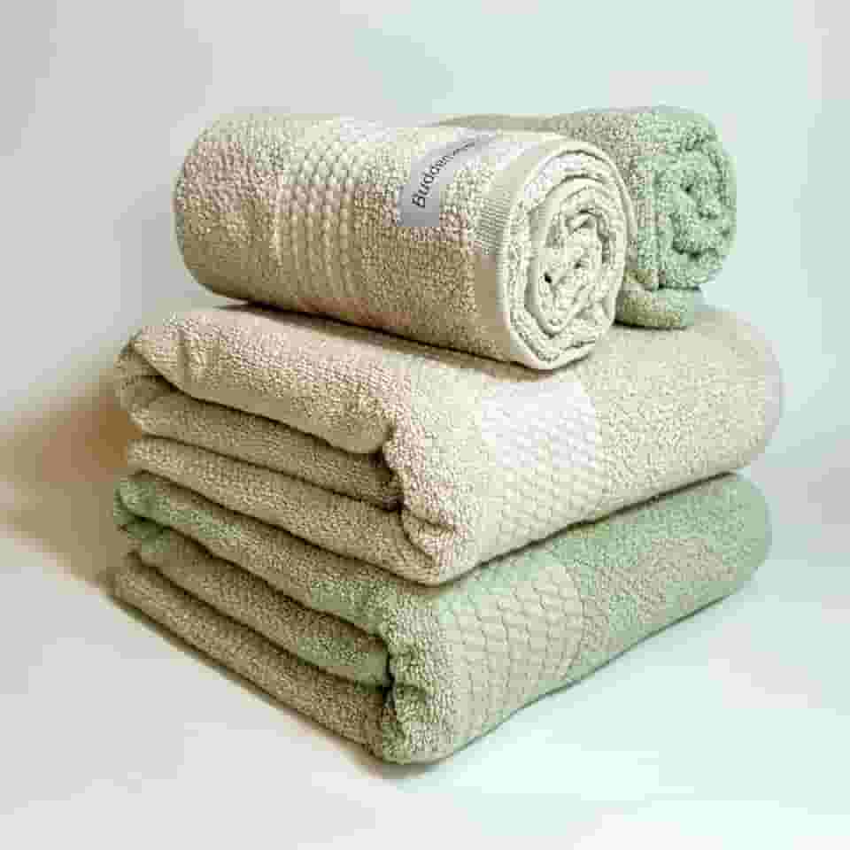 Jogo De Banho Gigante Buddemeyer Amare Extra Soft 100% Algodão Toalha Banhão Alta Absorção Macia Grande 4 Peças (Bege/Verde 1769/1155)