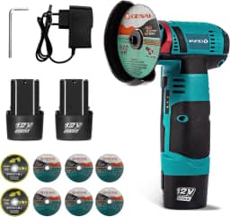 Mini Esmerilhadeira lixadeira Angular 220v/110v Esmerilhadeira com Controle de Velocidade com 2 Bateria e 8 Pcs Discos de Corte, para Polimento, Afiar, Corte e Remoção de Ferrugem