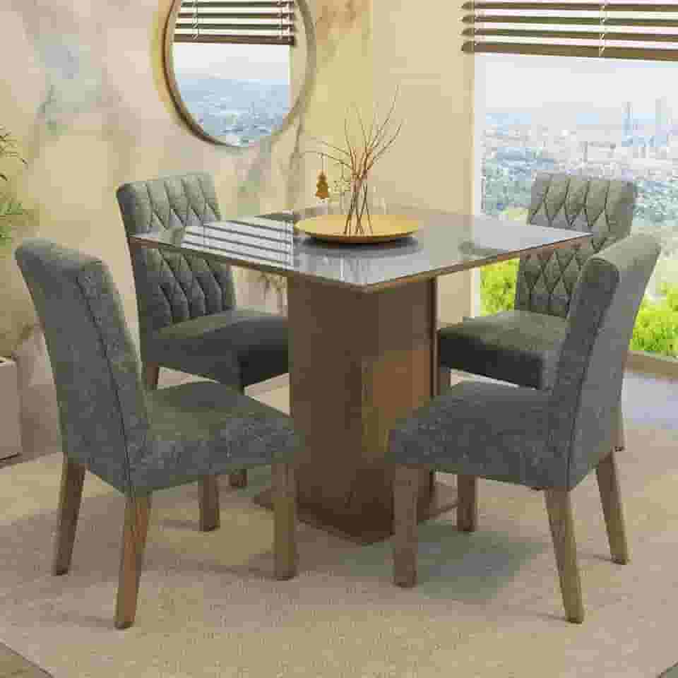 Conjunto Sala de Jantar Mesa Tampo de Vidro 4 Cadeiras Rustic/cinza/silver Anaju Madesa
