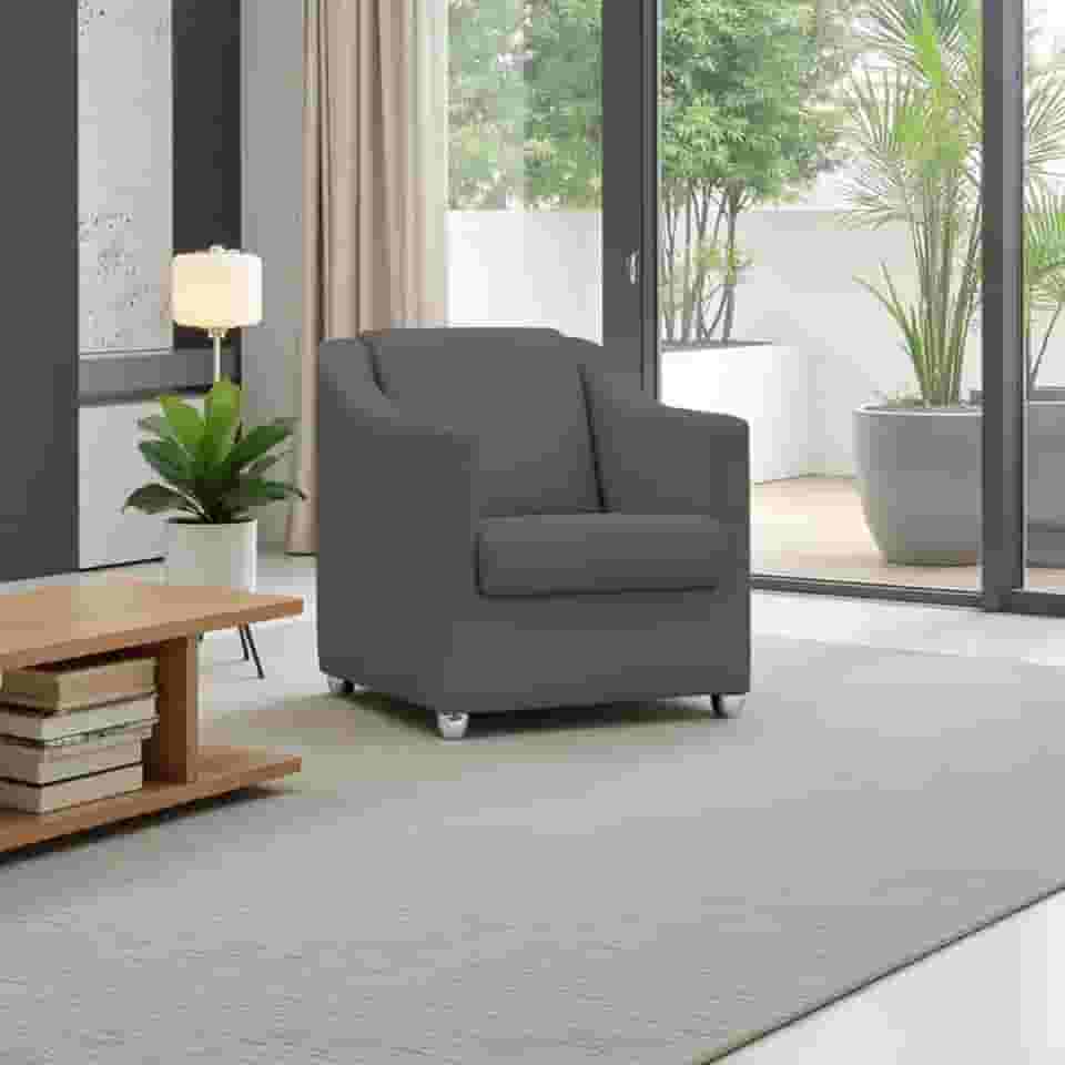 Poltrona Para Sala Decorativa Cadeira Reforçada Para Recepção Consultório Escritório Pé Cromado - Clique E Decore (Cinza)