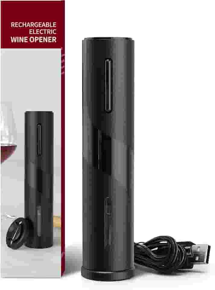 MAGDEN Abridor de vinho elétrico, abridor de garrafa de vinho recarregável, saca-rolhas automático sem fio com cortador de folha, cabo de carregamento USB, indicador de luz LED, ideia de presente para