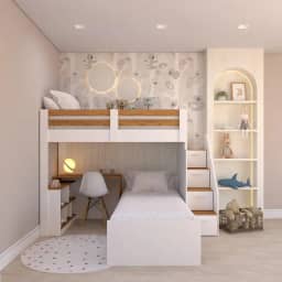 Beliche Star Office Infantil/Juvenil Multifuncional com Escrivaninha Casatema Branco/amadeirado Freijó